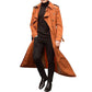 Vireous Men's Orange Extra-Long Trench Coat