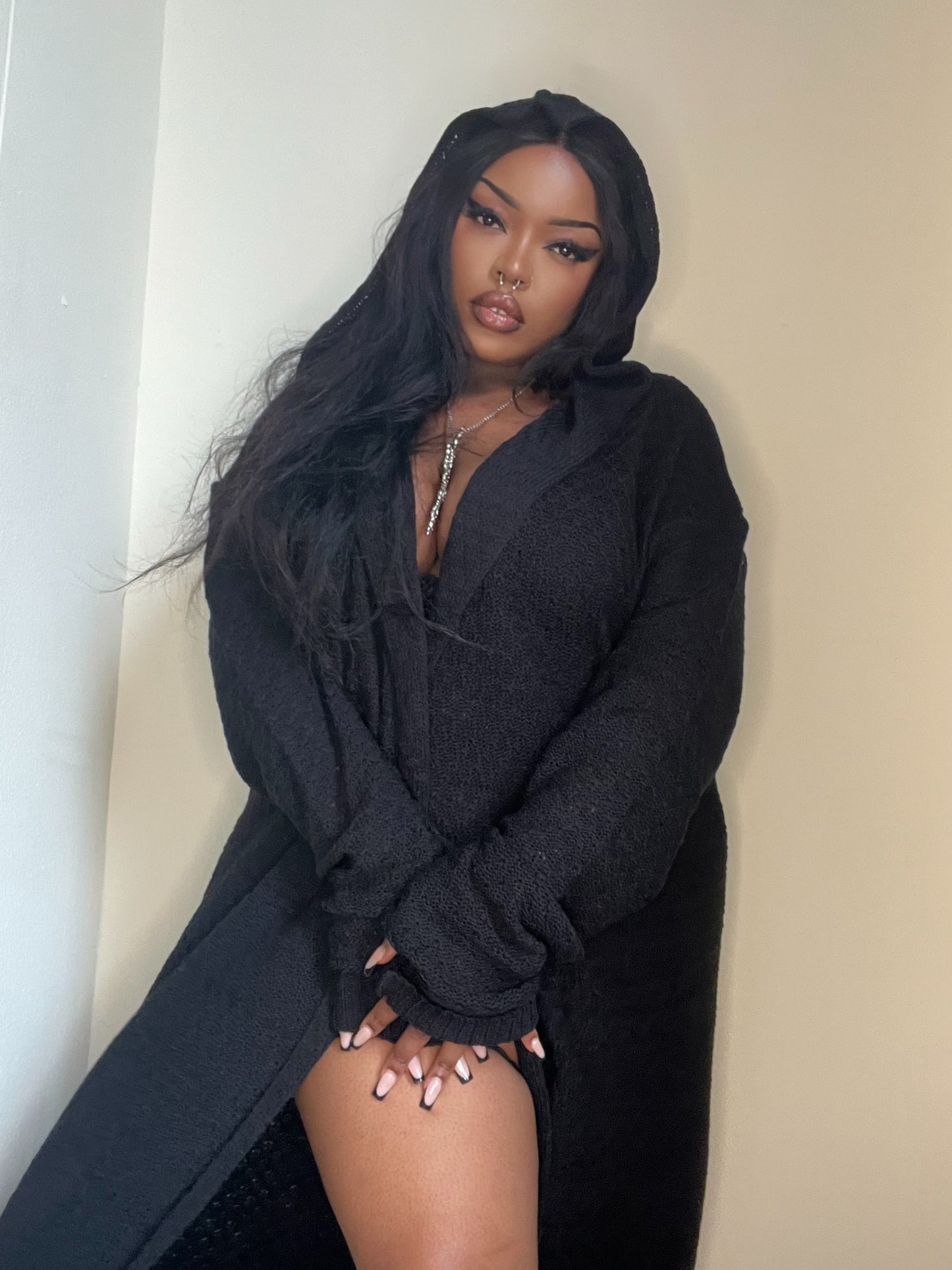 Necessary Evil Athena Long Hooded Cardigan, Plus Sizes