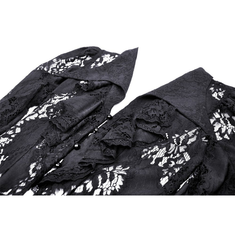 Dark In Love Livvy Lace Coat, Women's Gothic Jacket with Pointed Collar and Ruffles