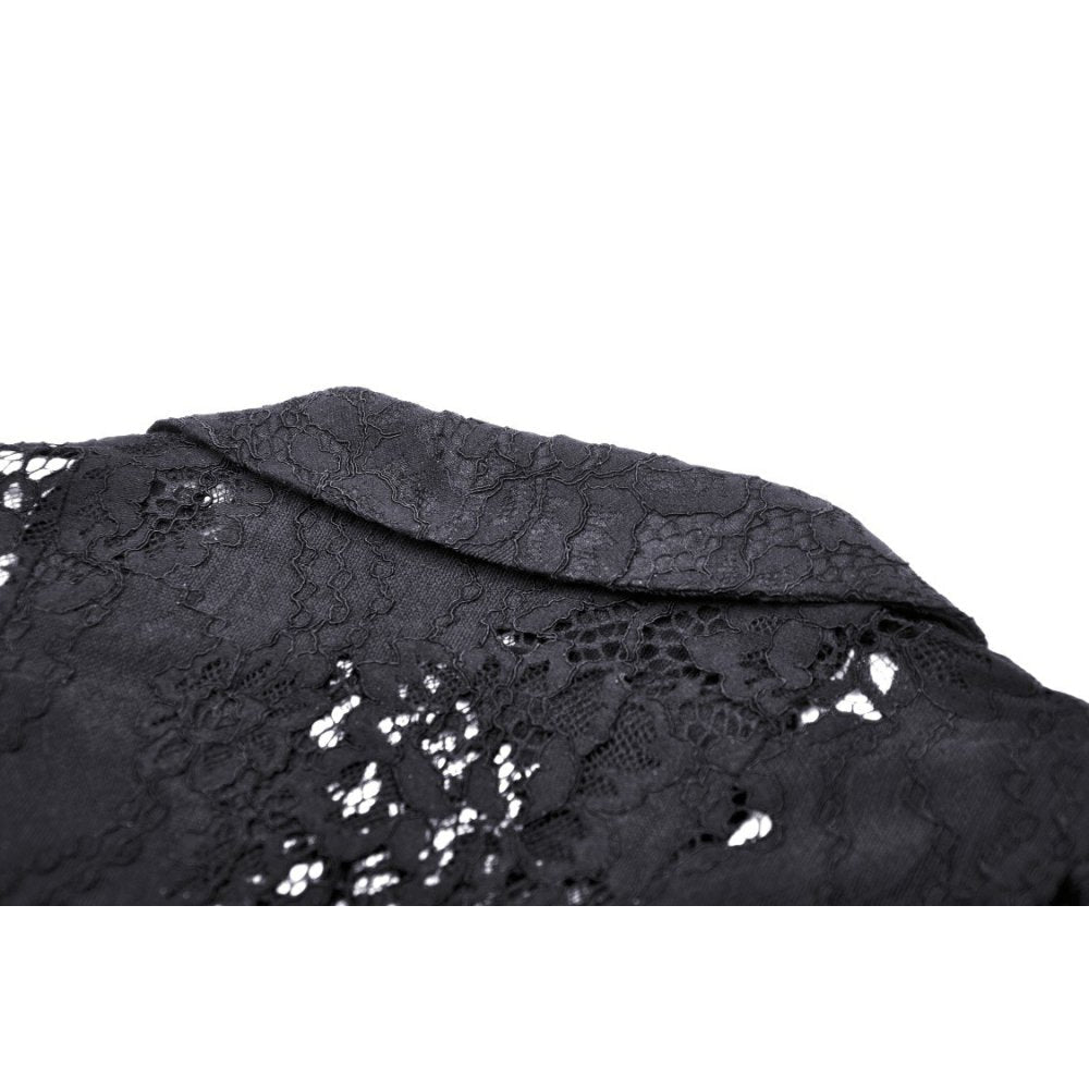 Dark In Love Livvy Lace Coat, Women's Gothic Jacket with Pointed Collar and Ruffles