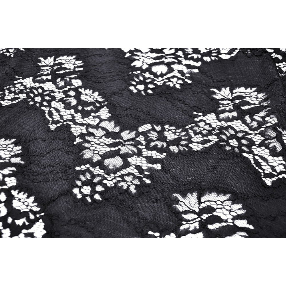 Dark In Love Livvy Lace Coat, Women's Gothic Jacket with Pointed Collar and Ruffles