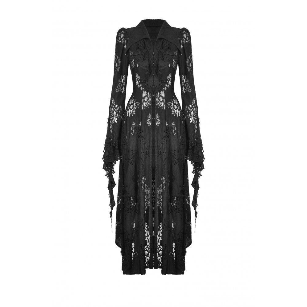 Dark In Love Livvy Lace Coat, Women's Gothic Jacket with Pointed Collar and Ruffles