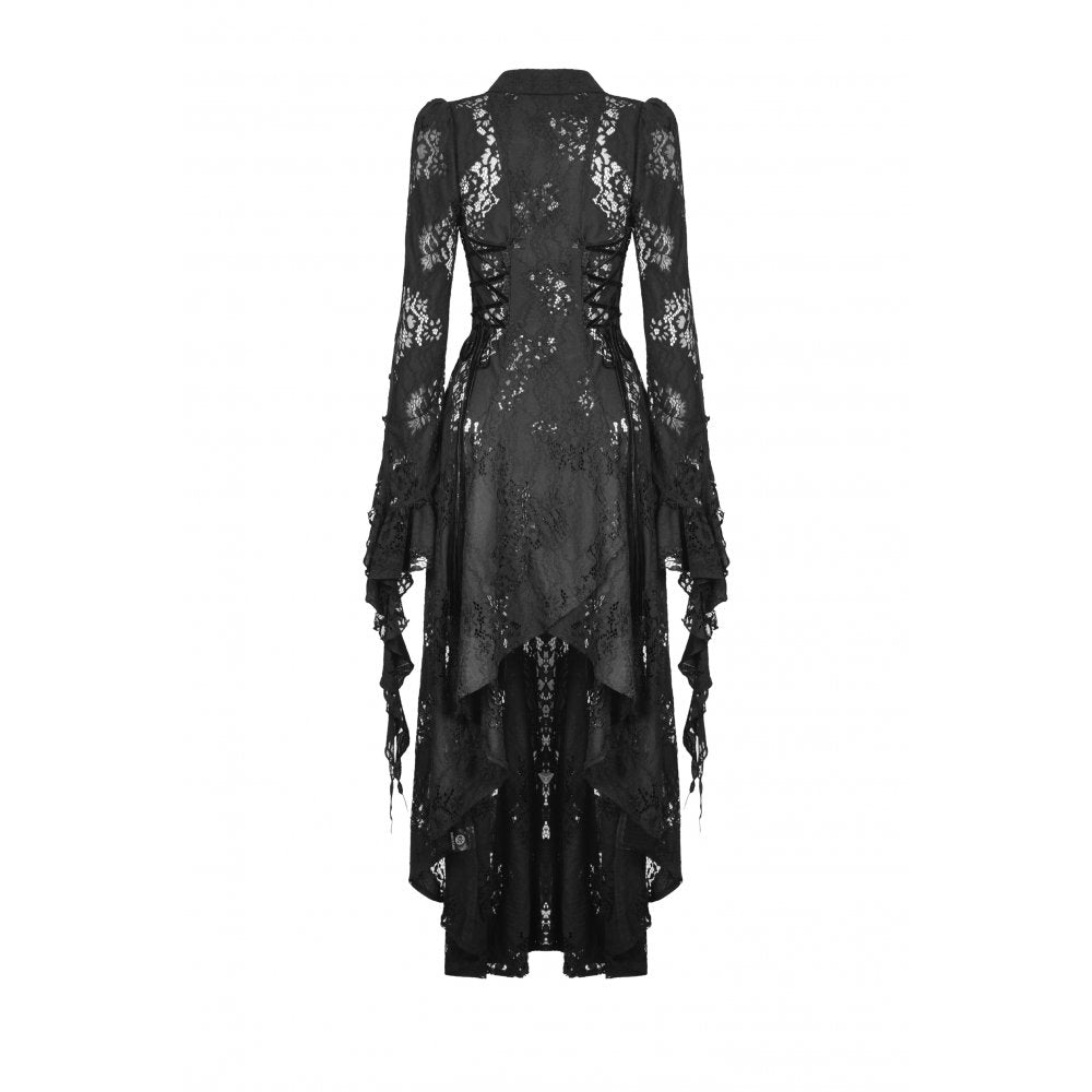 Dark In Love Livvy Lace Coat, Women's Gothic Jacket with Pointed Collar and Ruffles