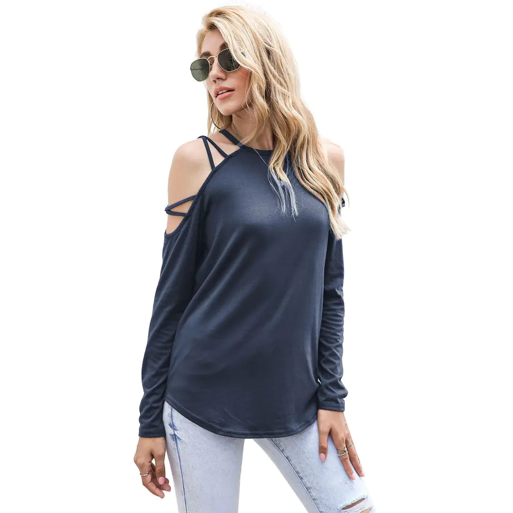 Vireous Long Sleeve Crossover Off-Shoulder Women's Summer Top