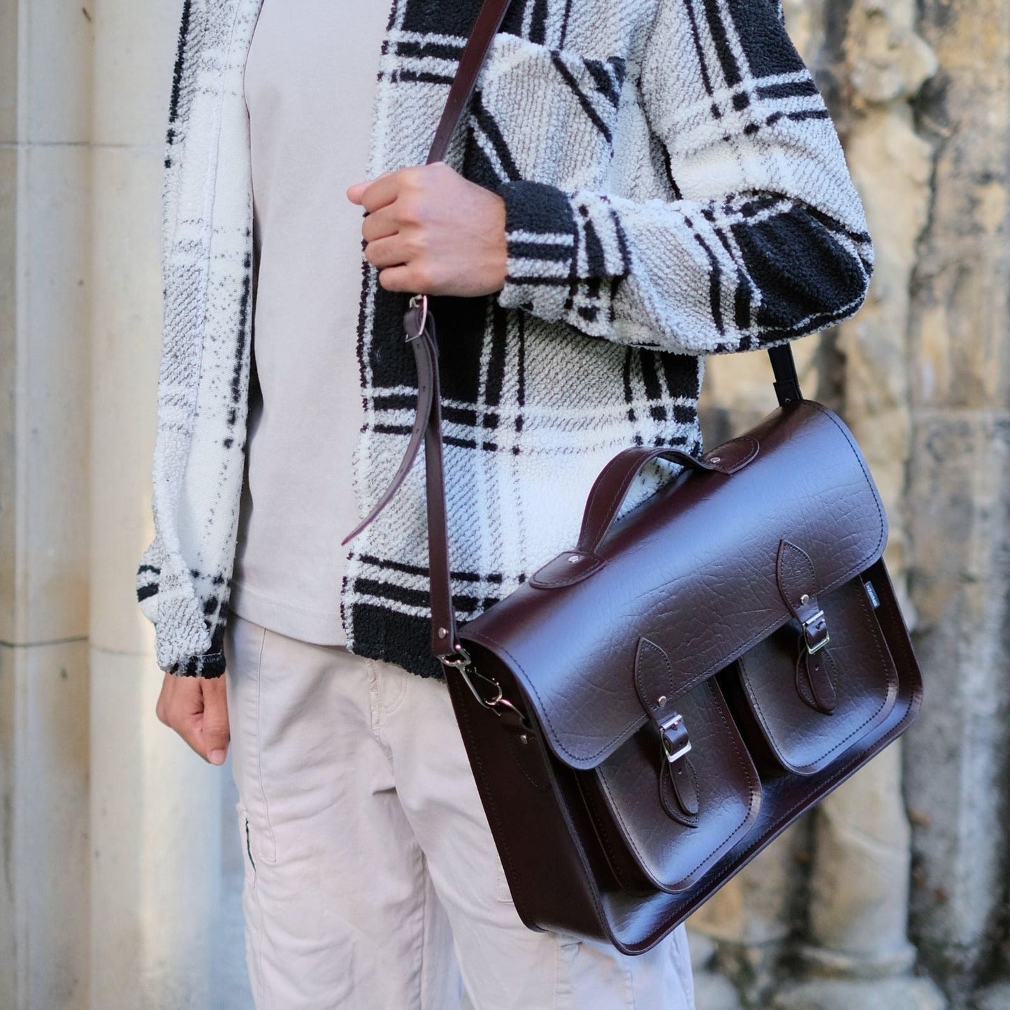 Twin Pocket Executive Handmade Leather Laptop Satchel in British Racing Green