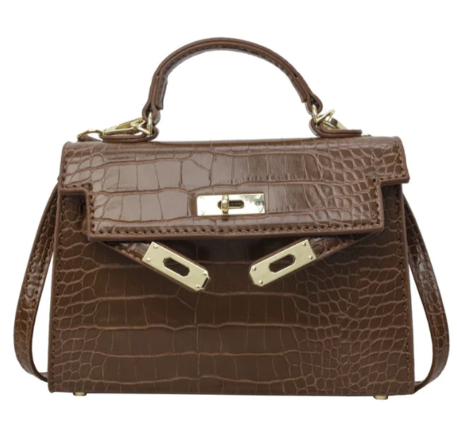 Women's Fashion Crocodile-Pattern Kelly Bag, Structured Leather Bag