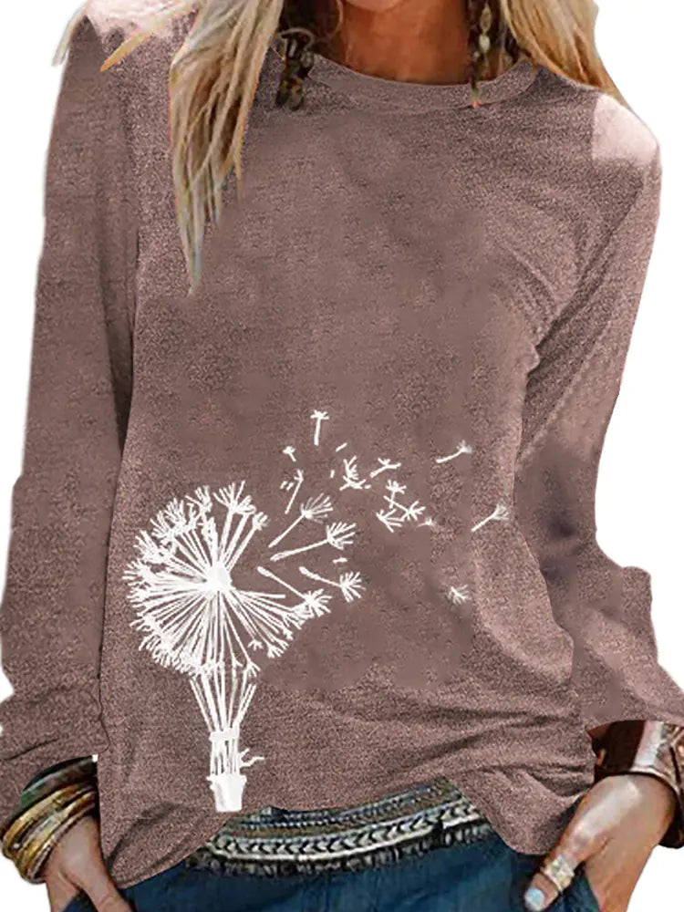Women's Dandelion Design Nature Lover Long Sleeve T-Shirt