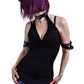 Necessary Evil Aphrodite Plunge Cowl-Neck Top with Faux Leather Detail