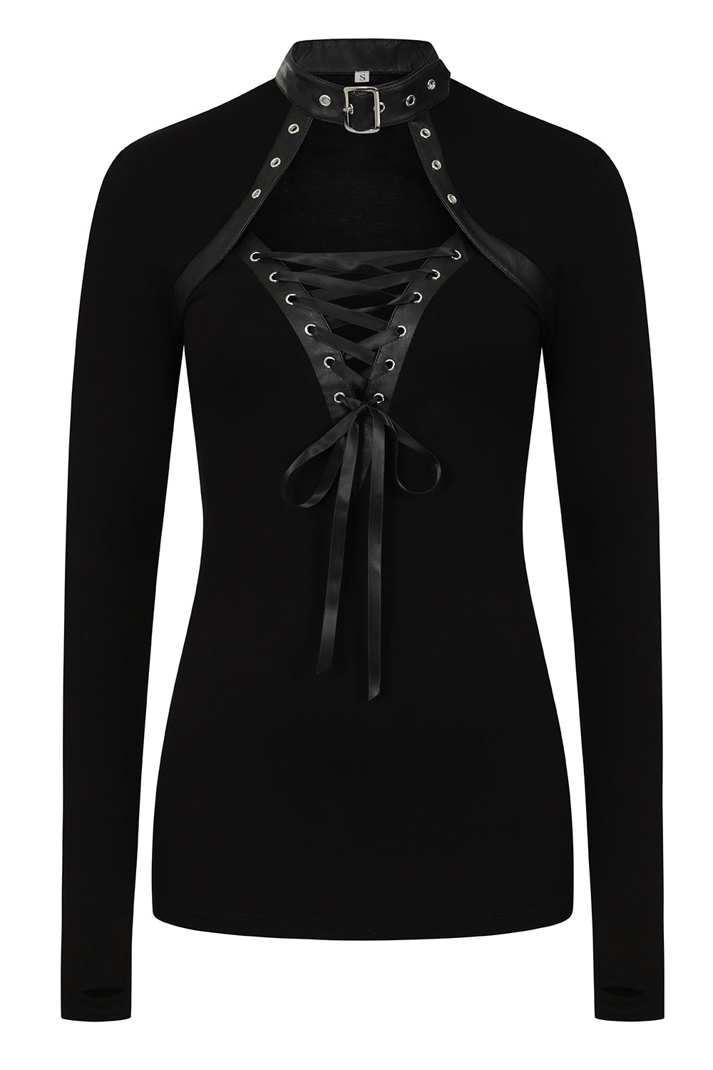 Necessary Evil Dione Long Sleeve Lace-Up Plunge Top