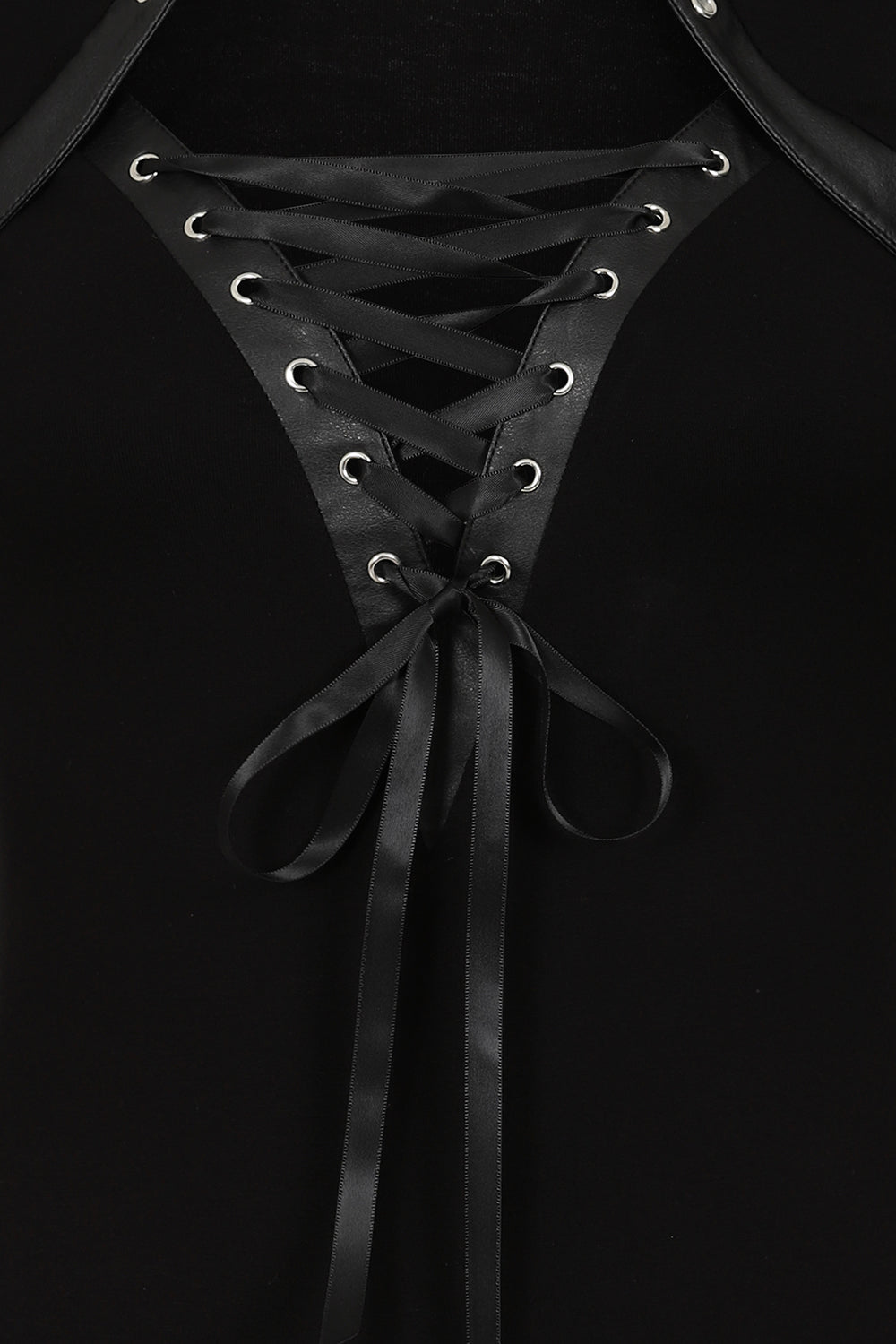 Necessary Evil Dione Long Sleeve Lace-Up Plunge Top