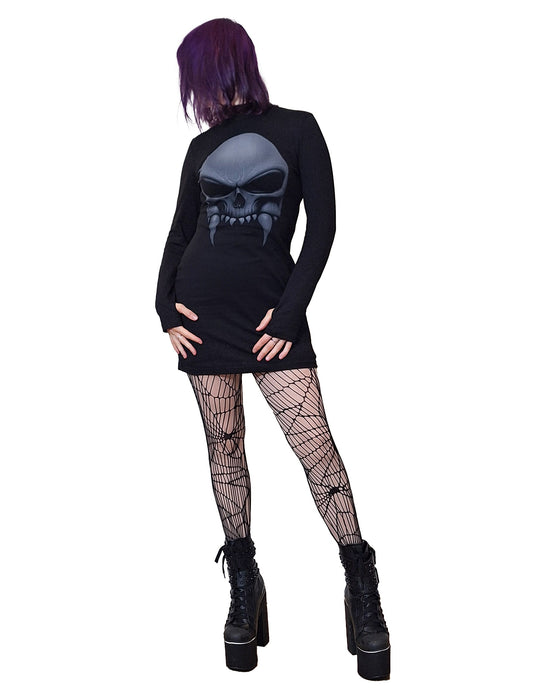 Necessary Evil Athena Vampire Skull Print Mini Dress