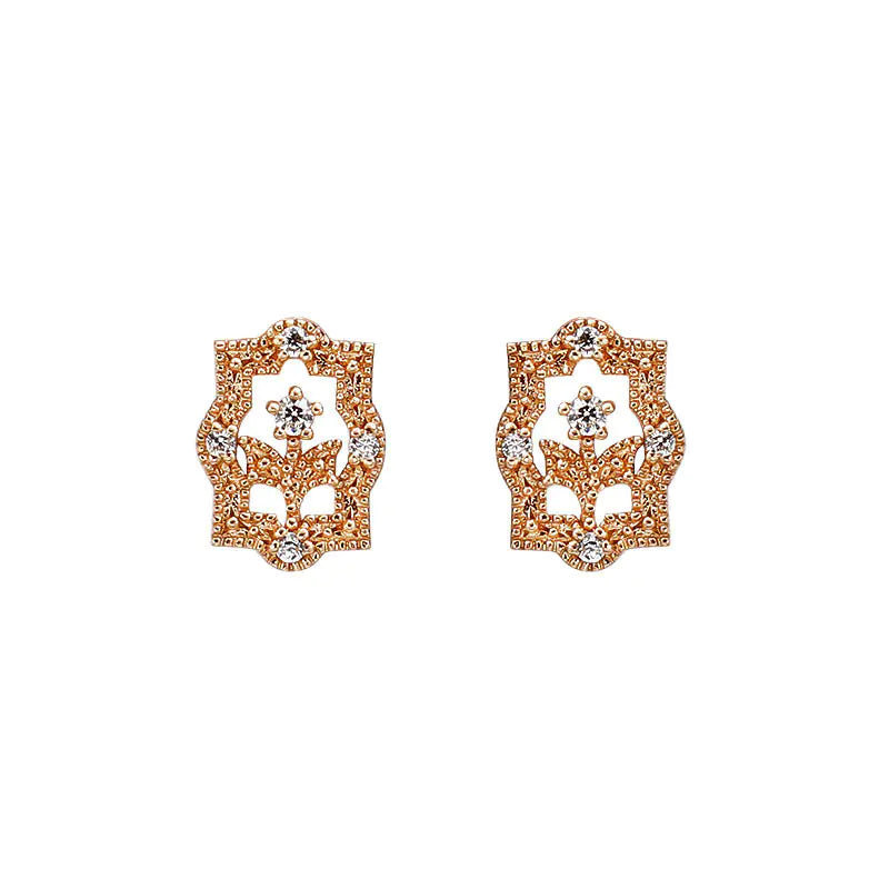 Retro Flower Zirconia and Rose Gold Earrings