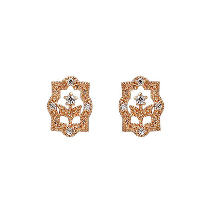 Retro Flower Zirconia and Rose Gold Earrings