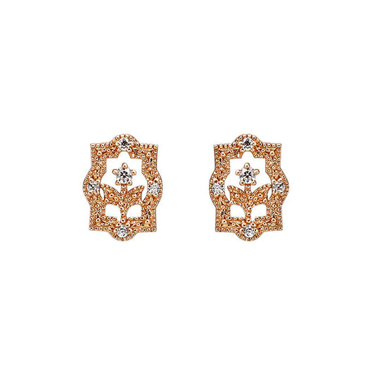 Retro Flower Zirconia and Rose Gold Earrings
