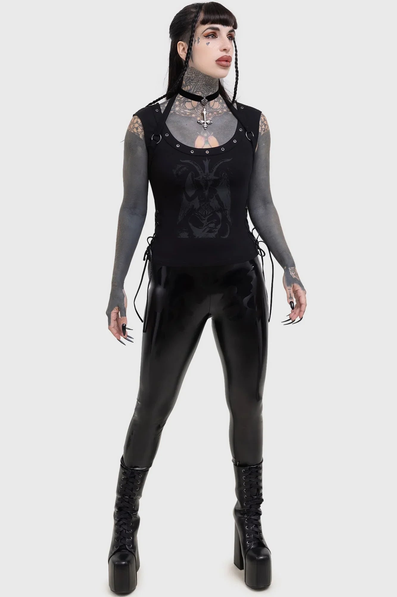 Killstar Noctivagant Baphomet Lace-Up Top