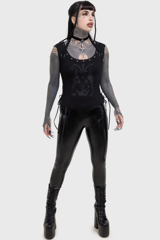 Killstar Noctivagant Baphomet Lace-Up Top