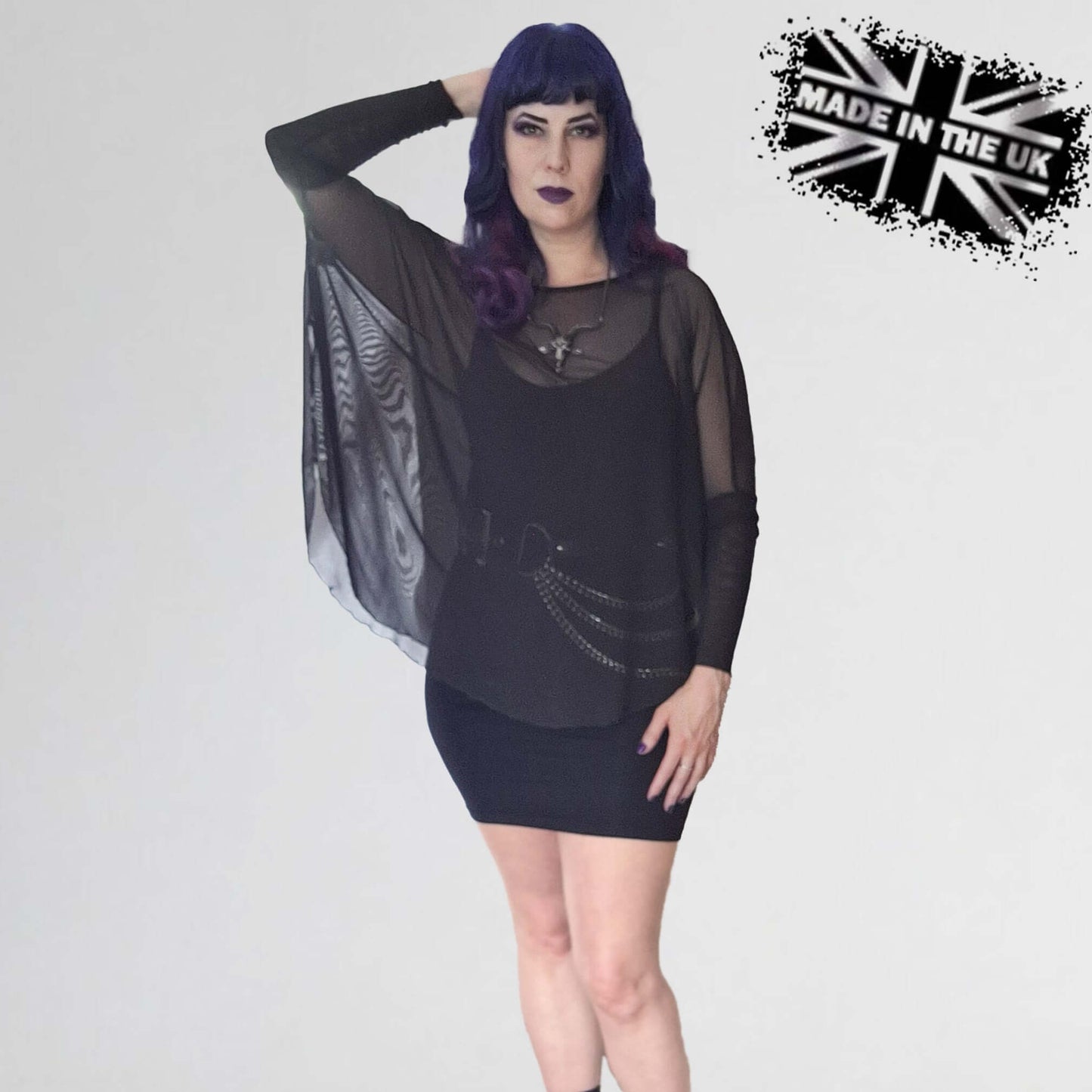 Necessary Evil Circe Flowing Mesh Top in Black, Plus Sizes