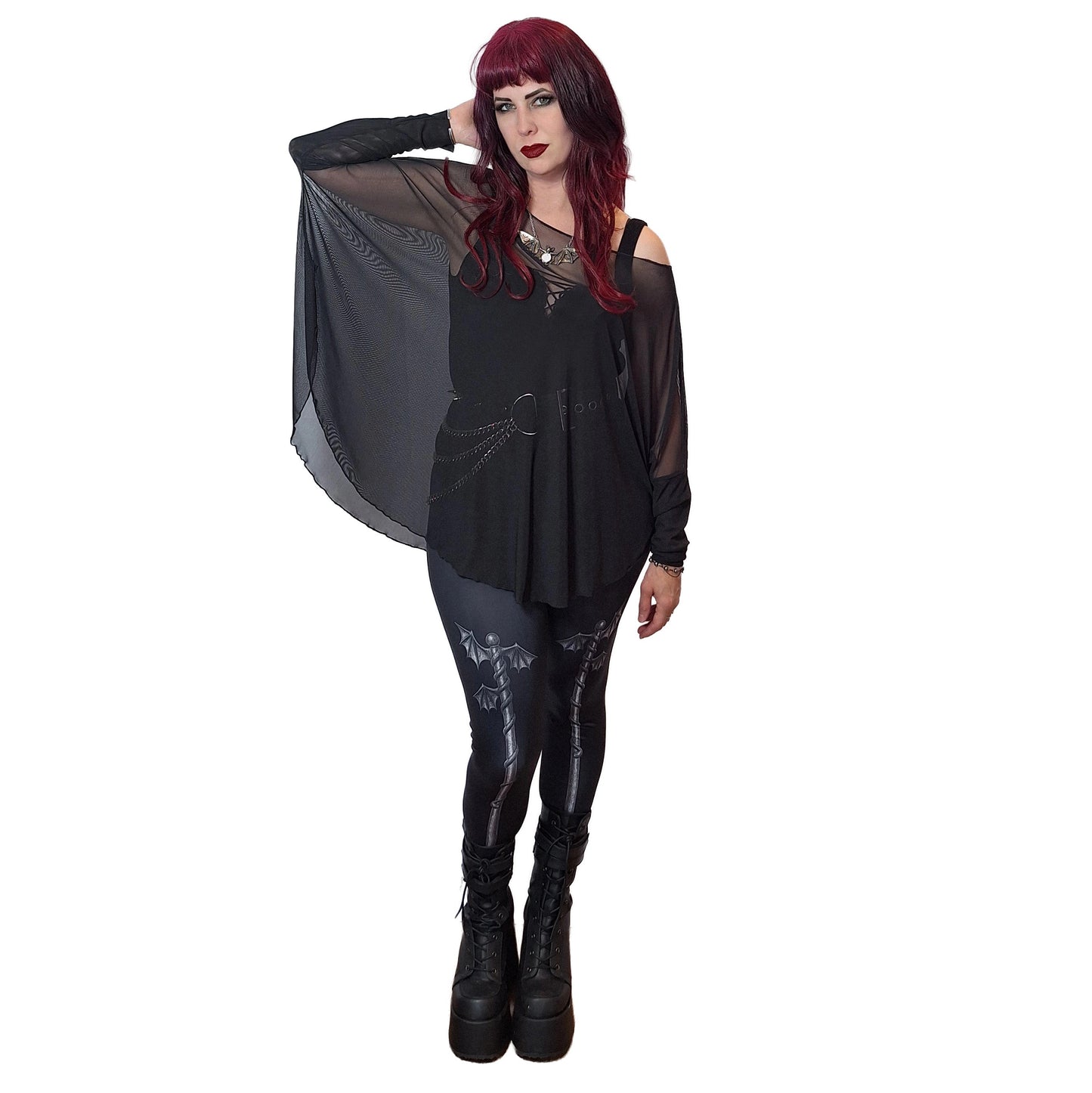 Necessary Evil Circe Gothic Sheer Black Mesh Top, Flowing Layering Style