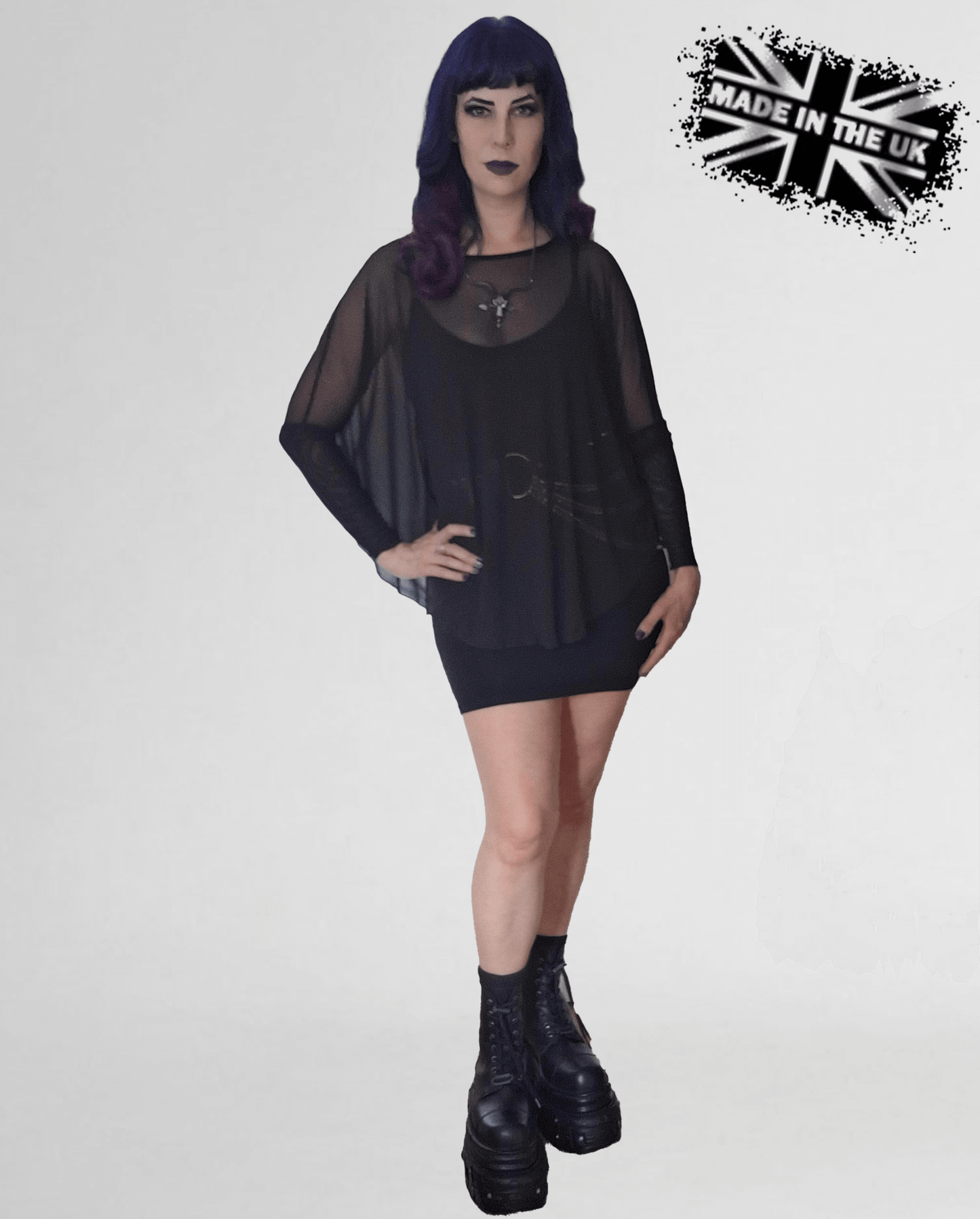 Necessary Evil Circe Flowing Mesh Top in Black, Plus Sizes