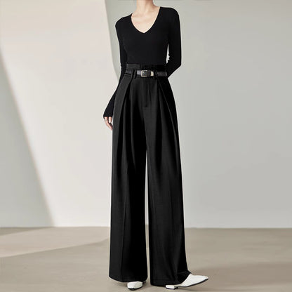 Loose Tailored Trousers, Wide Leg Women's Smooth Drape-Style Pants