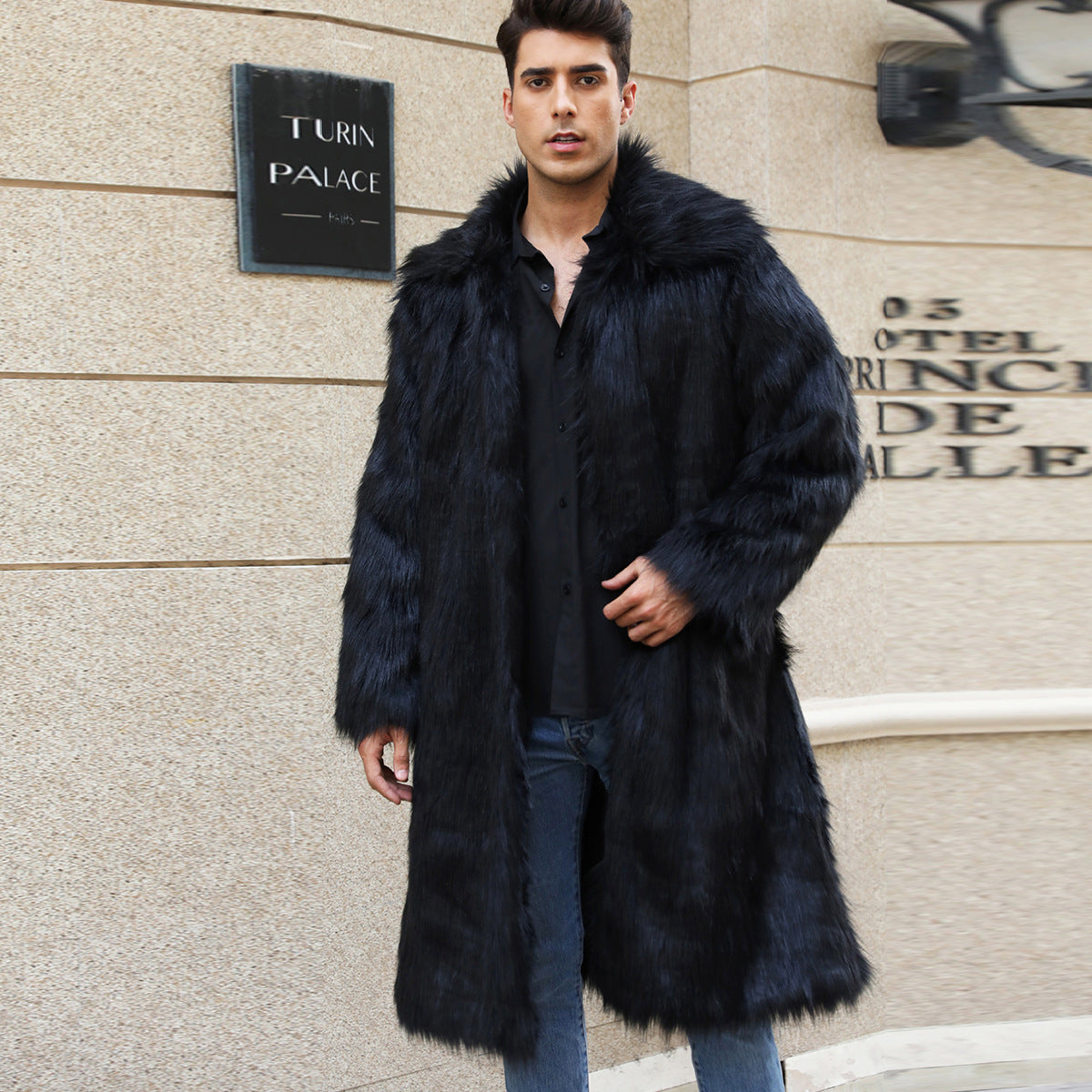 Men's Long Faux Fox Fur Coat, Multi Colours