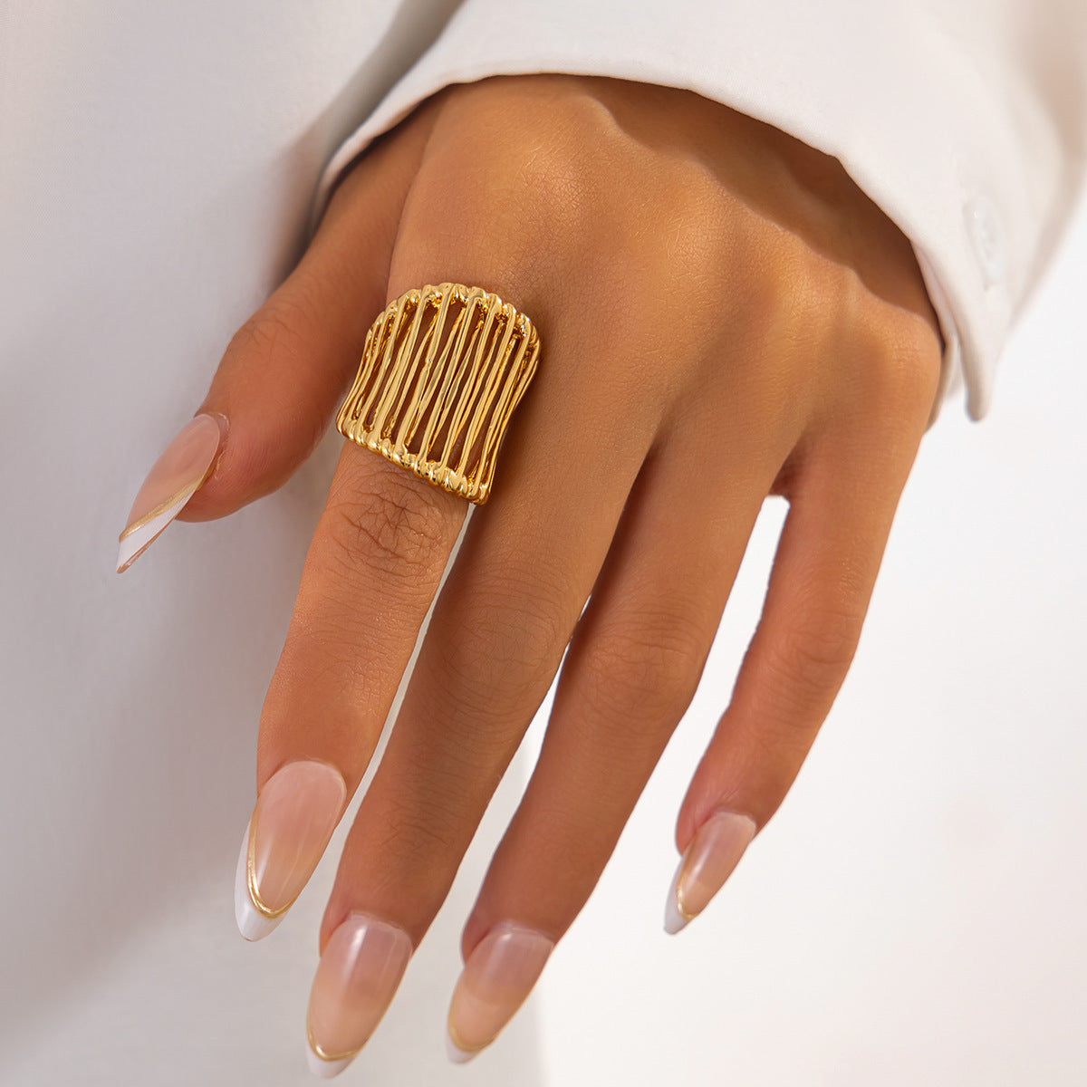 Woven Titanium Gold Avant Garde Wide-Band Ring