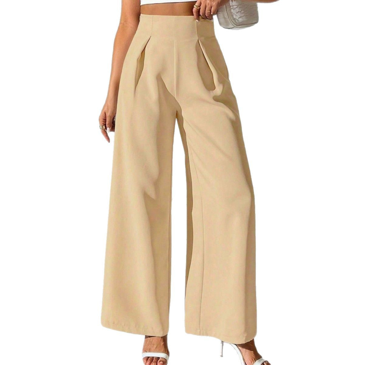 Vireous Women's High Waist Drooping Wide-Leg Business Trousers