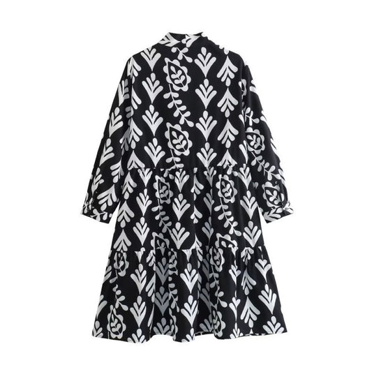 Vireous Long Sleeve Geometric Print Shirt Dress