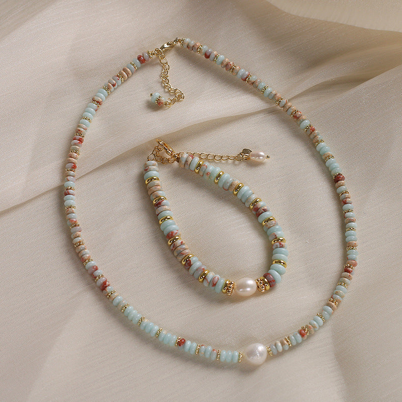 Natural Acqua Green Stone and Gold Jewellery Set