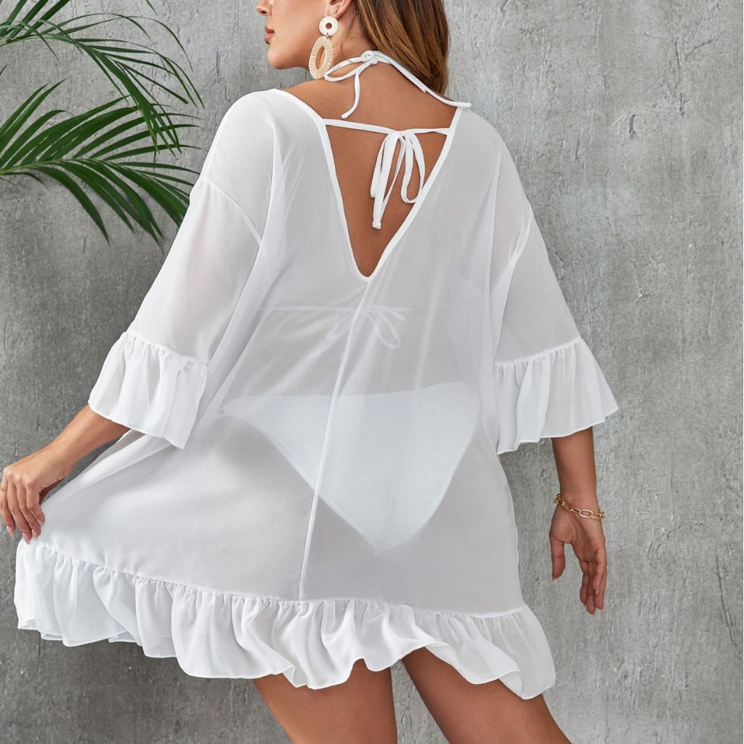 Plus Size See-Through Sun Protection One-Piece Beach Dress