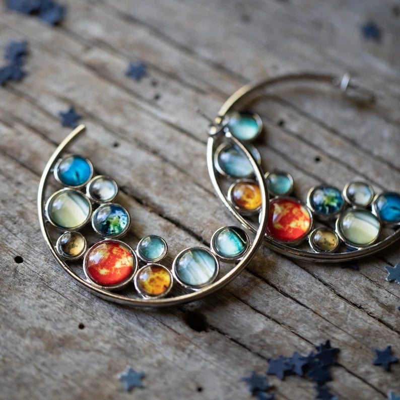 Retro Hoop Earrings, Women's Pendant Multicolour Gemstones