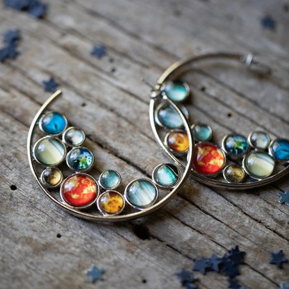 Retro Hoop Earrings, Women's Pendant Multicolour Gemstones