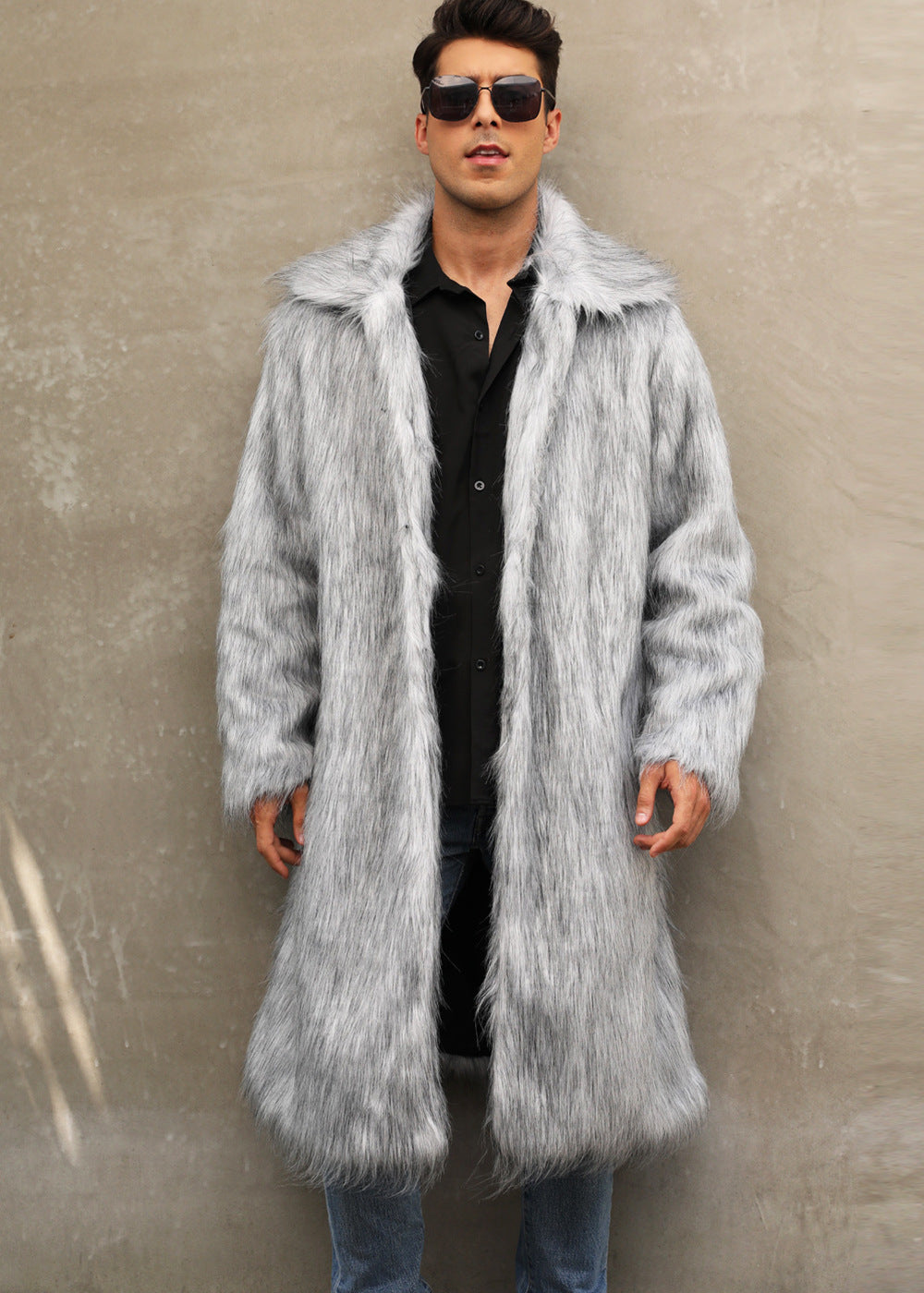 Men's Long Faux Fox Fur Coat, Multi Colours