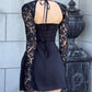 Vireous Lace Long-Sleeve Square-Neck Little Short Dress