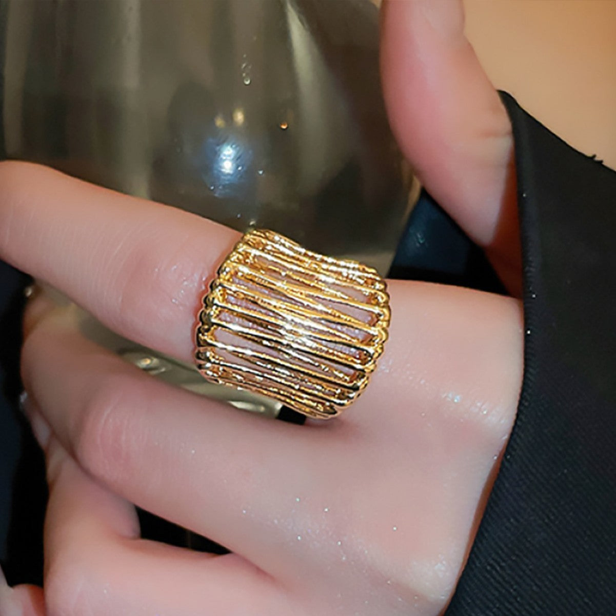 Woven Titanium Gold Avant Garde Wide-Band Ring