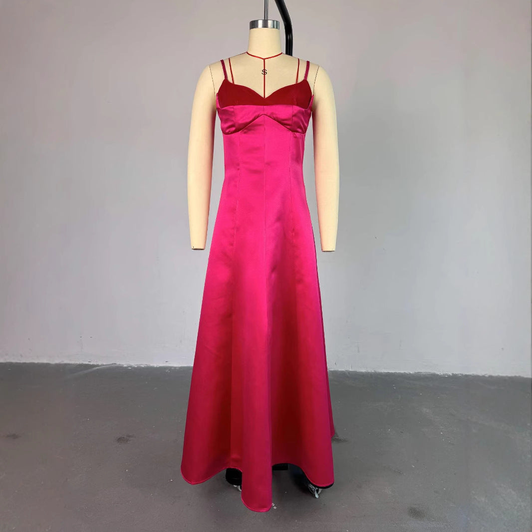 Elegant Choker Neck Slim-Look Silk Satin Cocktail Dress