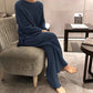 Vireous Women's Knitted Sweater with Knitted Wide-Leg Pants Suit