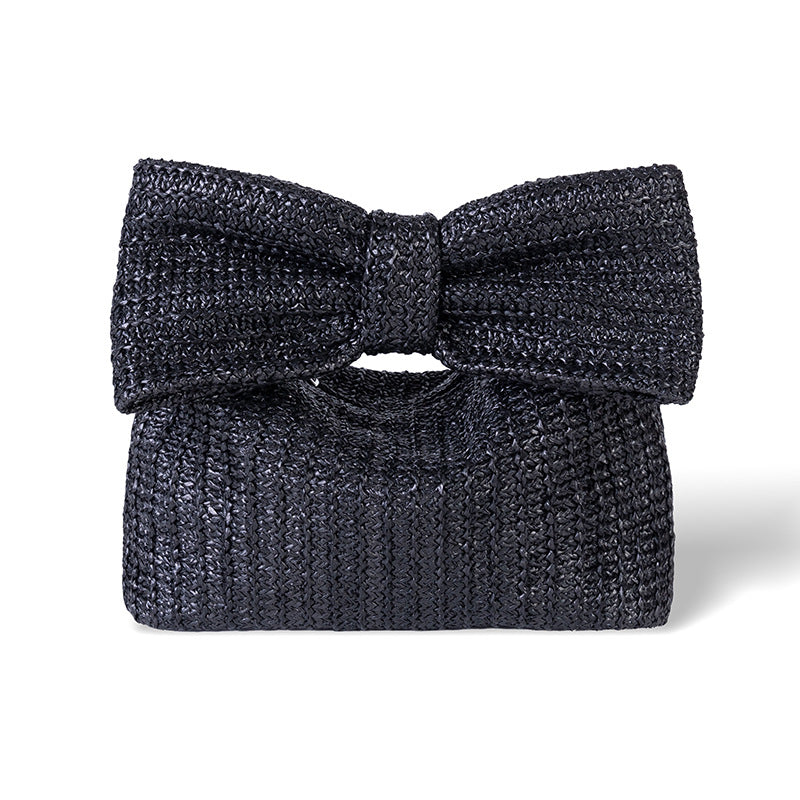 Vireous Fashion Bowknot Straw Clutch Handbag