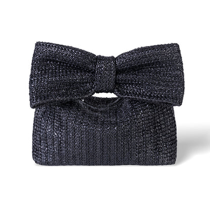 Vireous Fashion Bowknot Straw Clutch Handbag