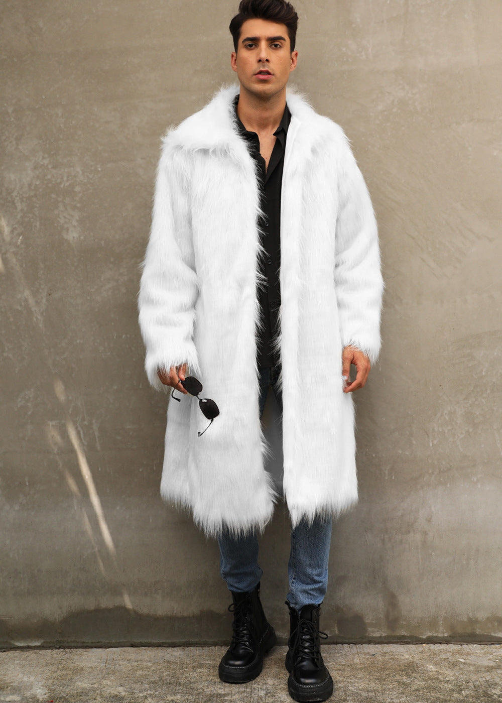 Men's Long Faux Fox Fur Coat, Multi Colours