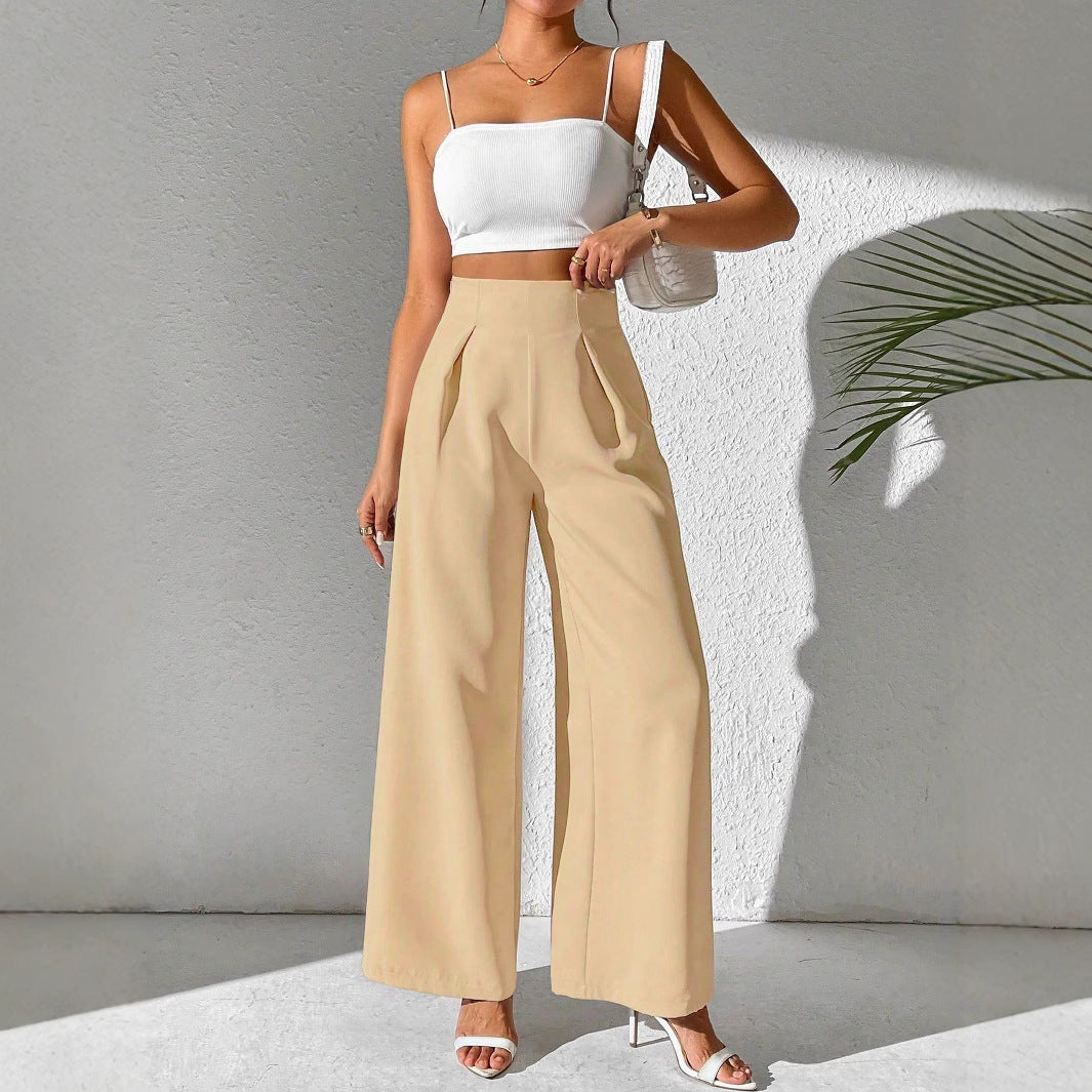 Vireous Women's High Waist Drooping Wide-Leg Business Trousers