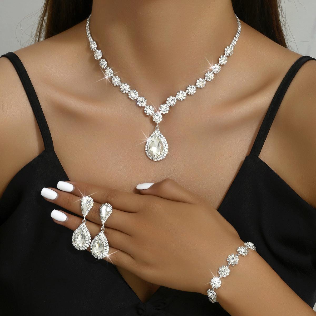 Bridal Jewellery Set, Necklace Earrings Bracelet Three-Piece