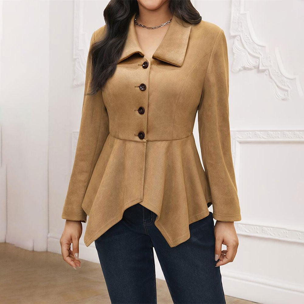 Women's Elegant Casual Polo Collar Faux Suede Smock Top