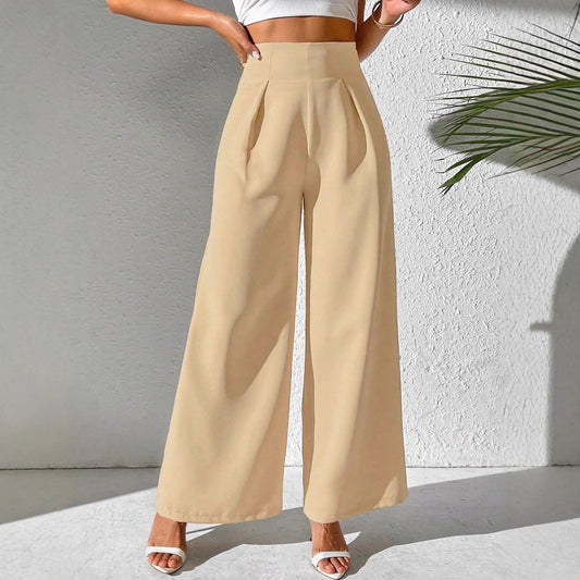 Vireous Women's High Waist Drooping Wide-Leg Business Trousers