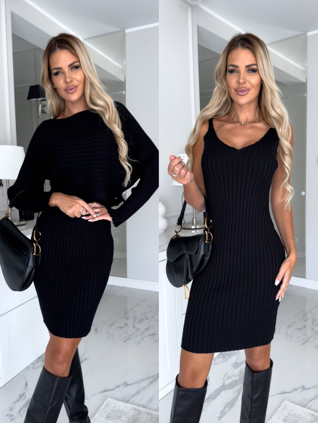 Vireous Women's Solid Stripe Long-Sleeve Two-Piece 'Crumple' Dress Set