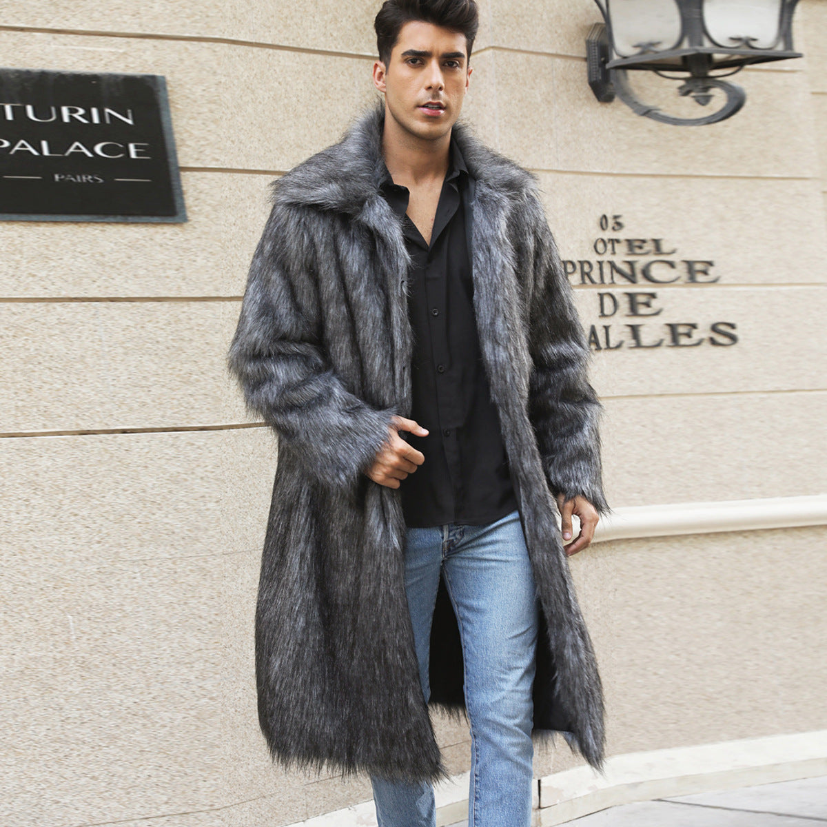 Men's Long Faux Fox Fur Coat, Multi Colours