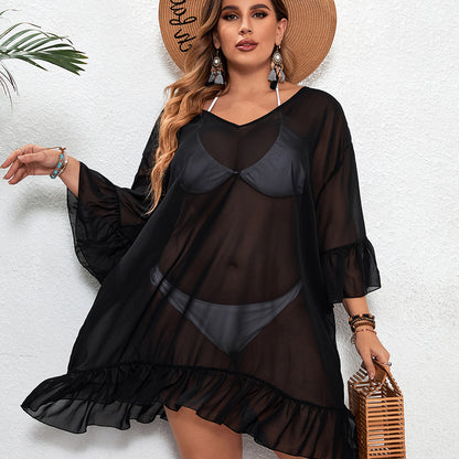 Plus Size See-Through Sun Protection One-Piece Beach Dress