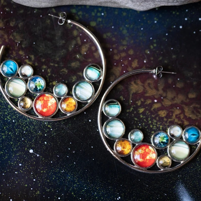 Retro Hoop Earrings, Women's Pendant Multicolour Gemstones