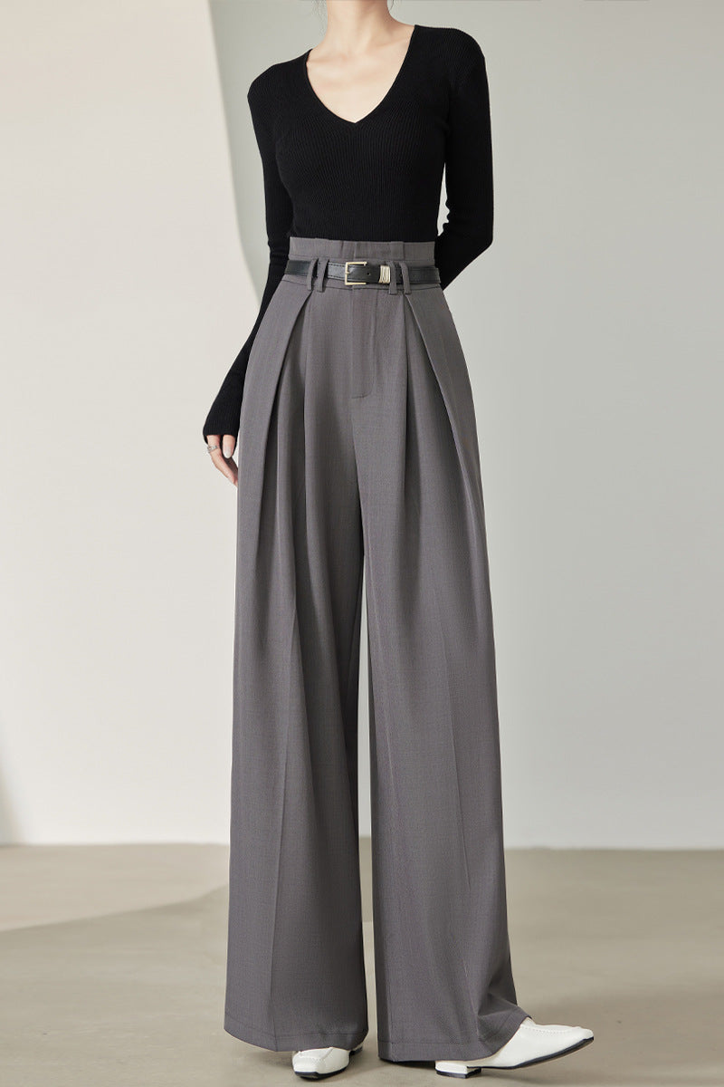 Loose Tailored Trousers, Wide Leg Women's Smooth Drape-Style Pants