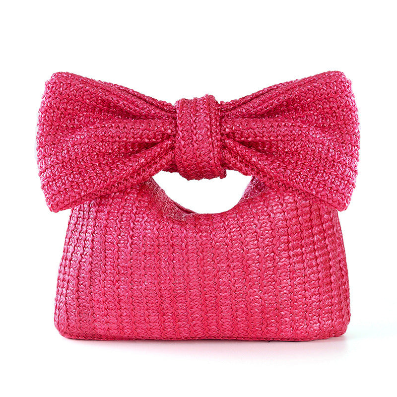 Vireous Fashion Bowknot Straw Clutch Handbag